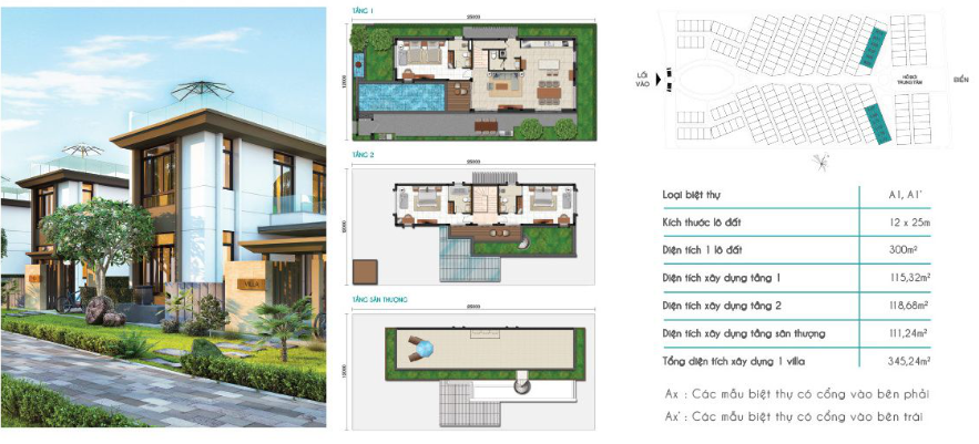 Mẫu thiết biệt thự 300m2 Cam Ranh Mystery Villas loại A1, A1′